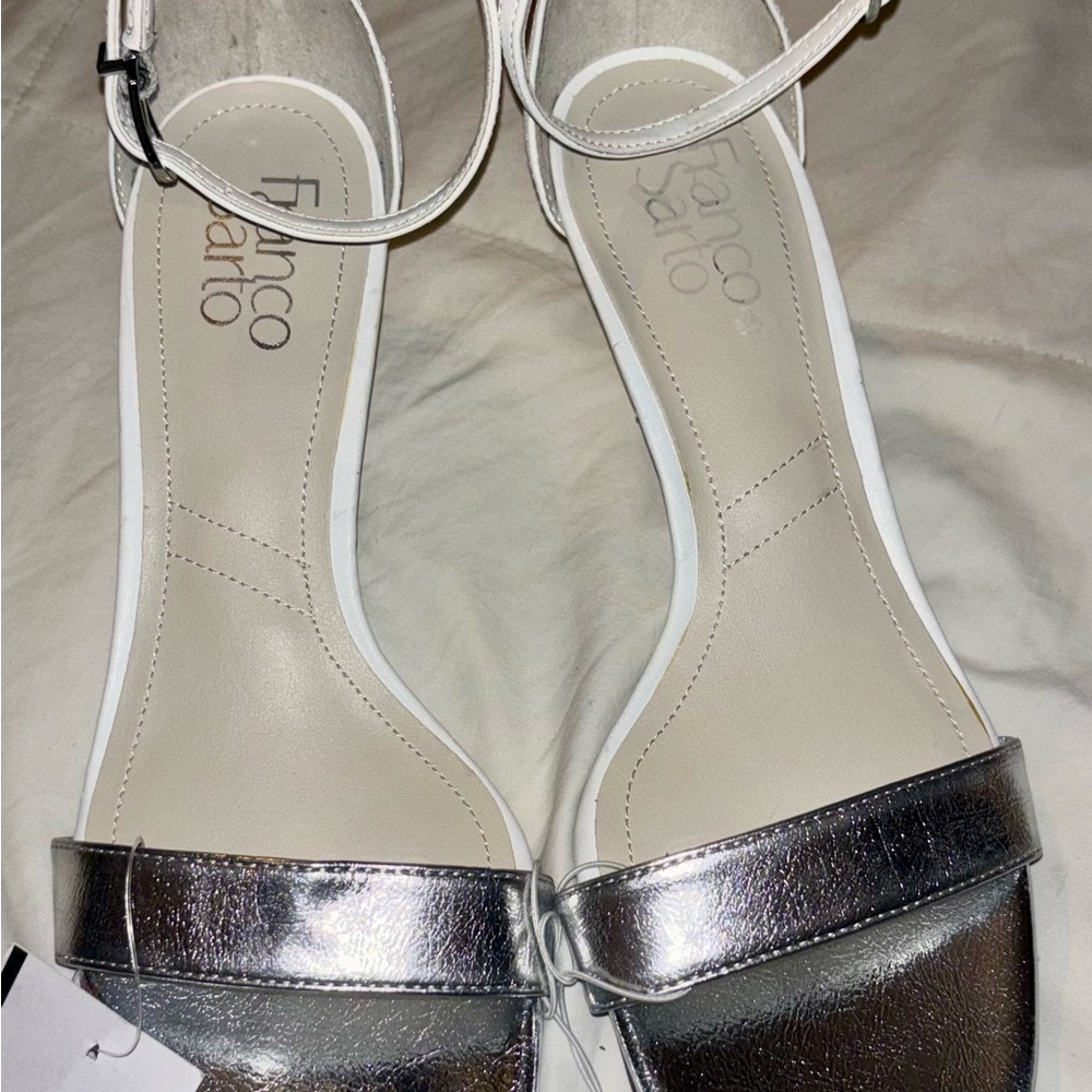 Franco Sarto Silver Metallic Ankle-Strap Wedge Sandal worn once NO original BOX. - Picture 6 of 17